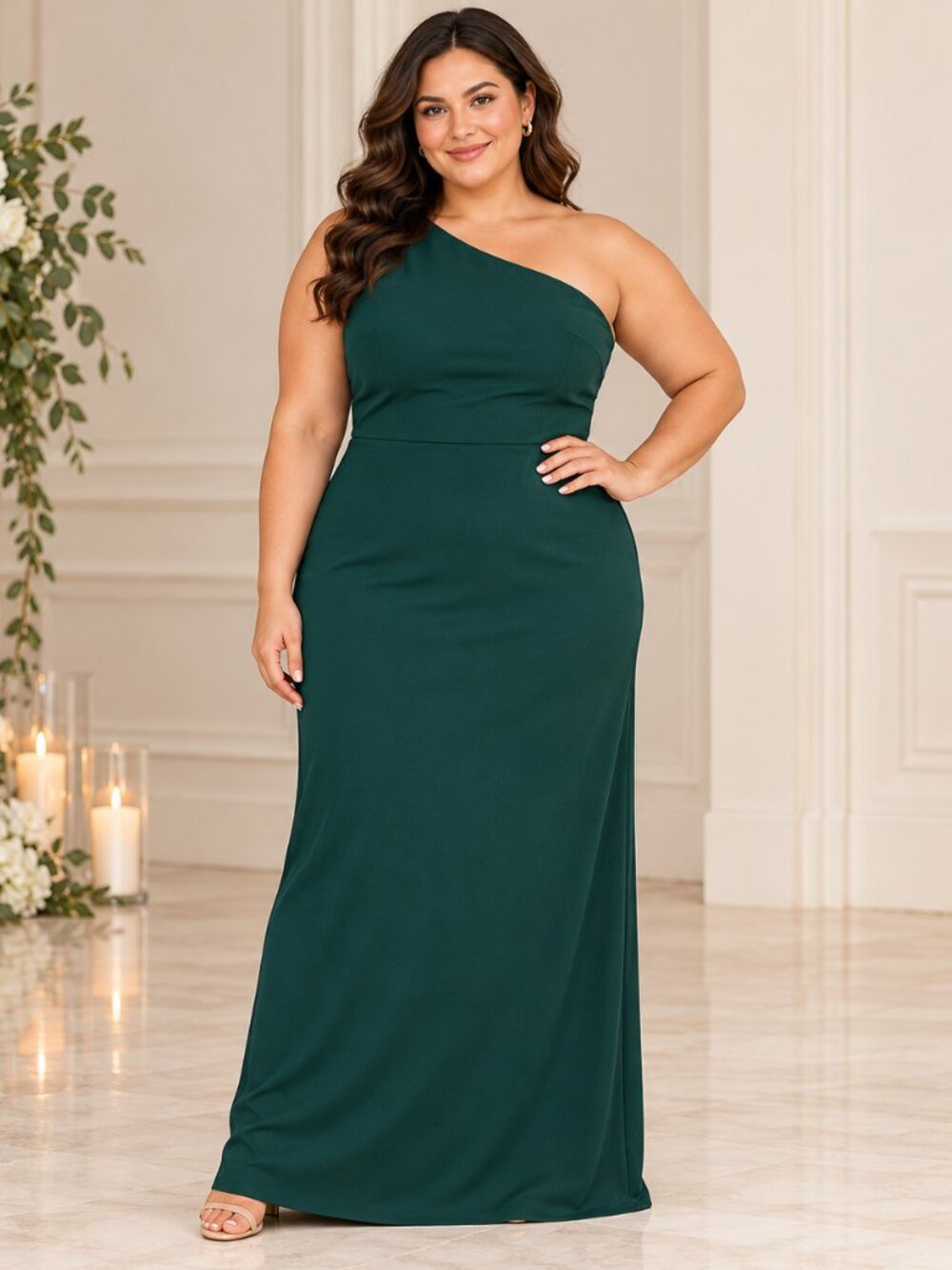 Lulus 3X Emerald Green One Shoulder Maxi Dress Formal Homecoming Wedding Guest